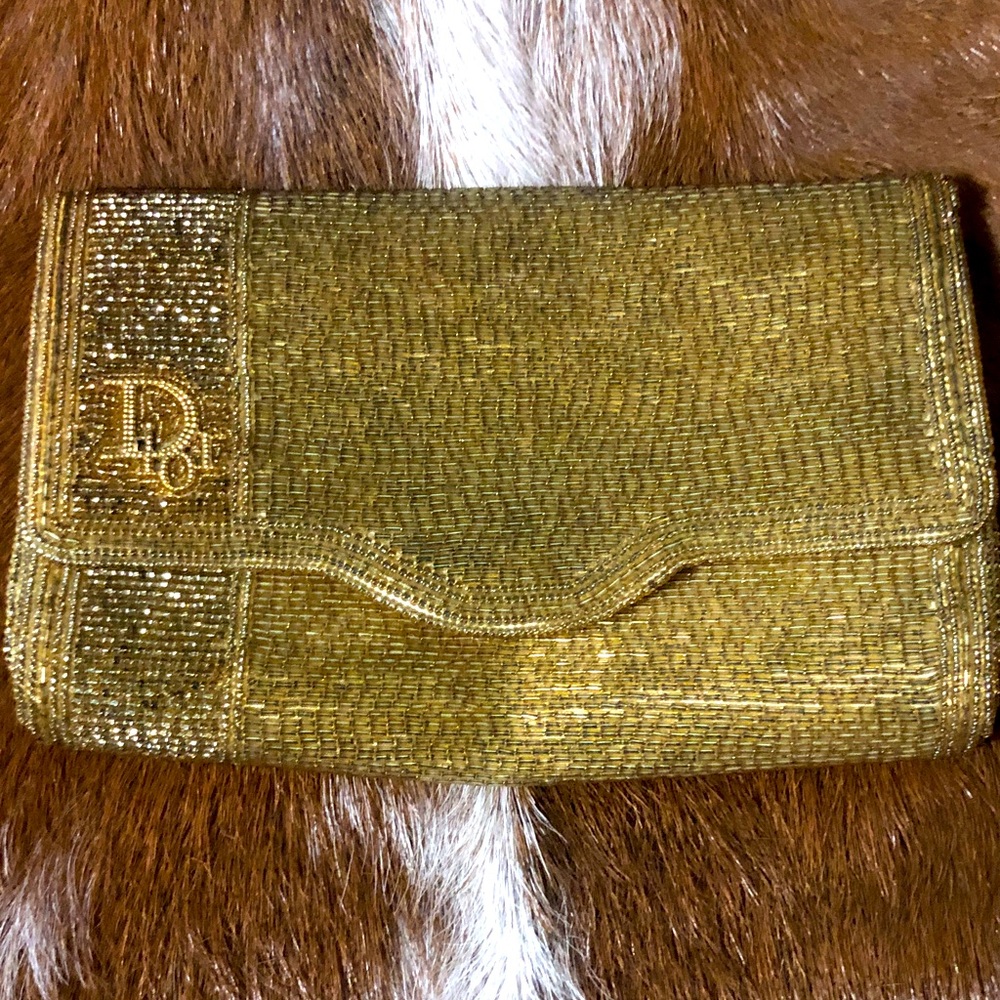 Vintage Christian Dior Gold Beaded Clutch Handbag